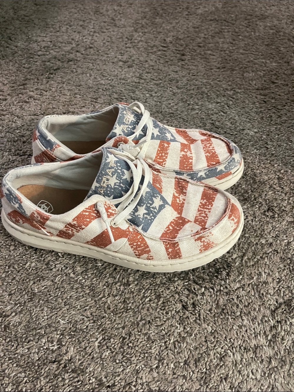 Ariat Women's Flag-Print Canvas Slippers - White/Red/Blue